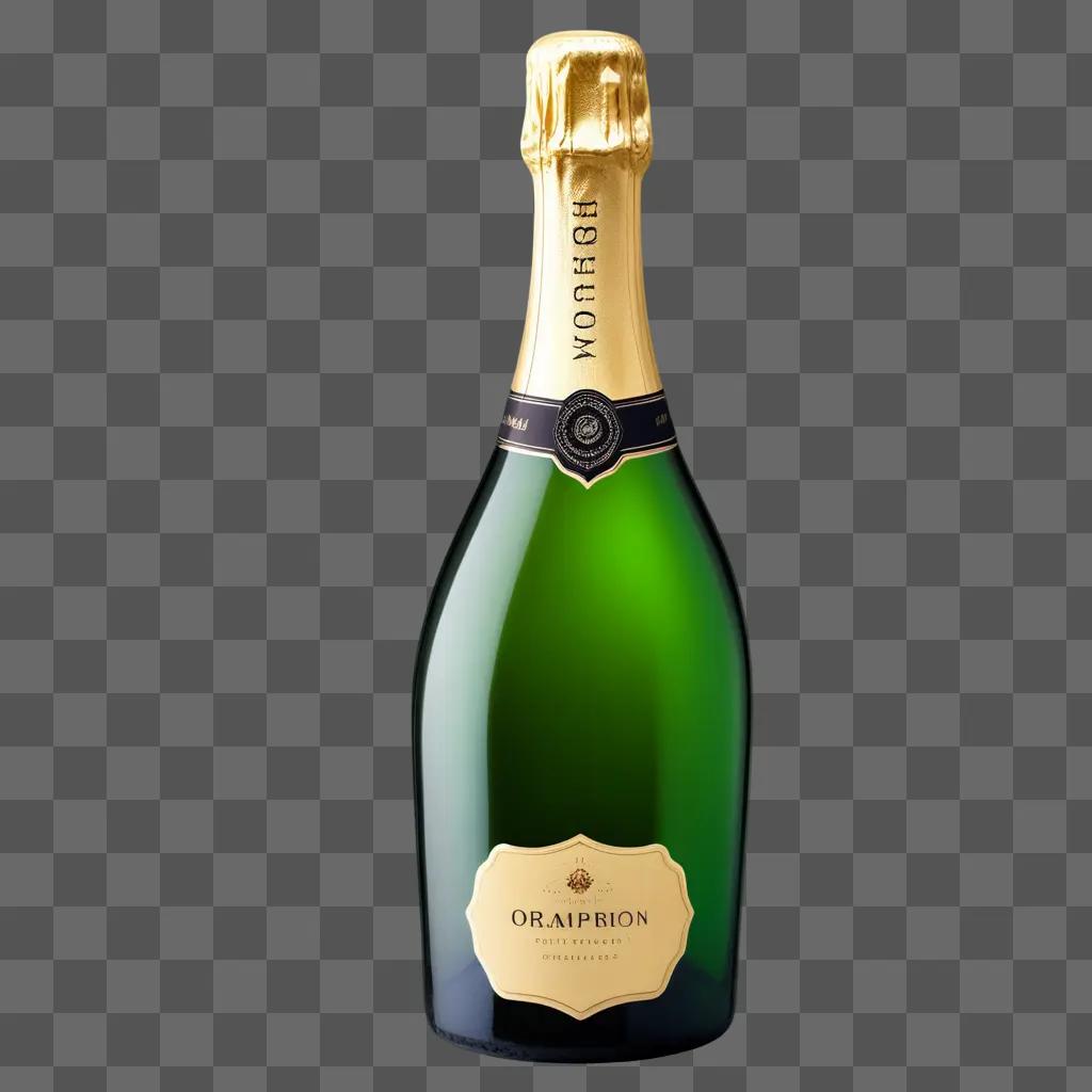 champagne bottle with a transparent cap sits on a green background