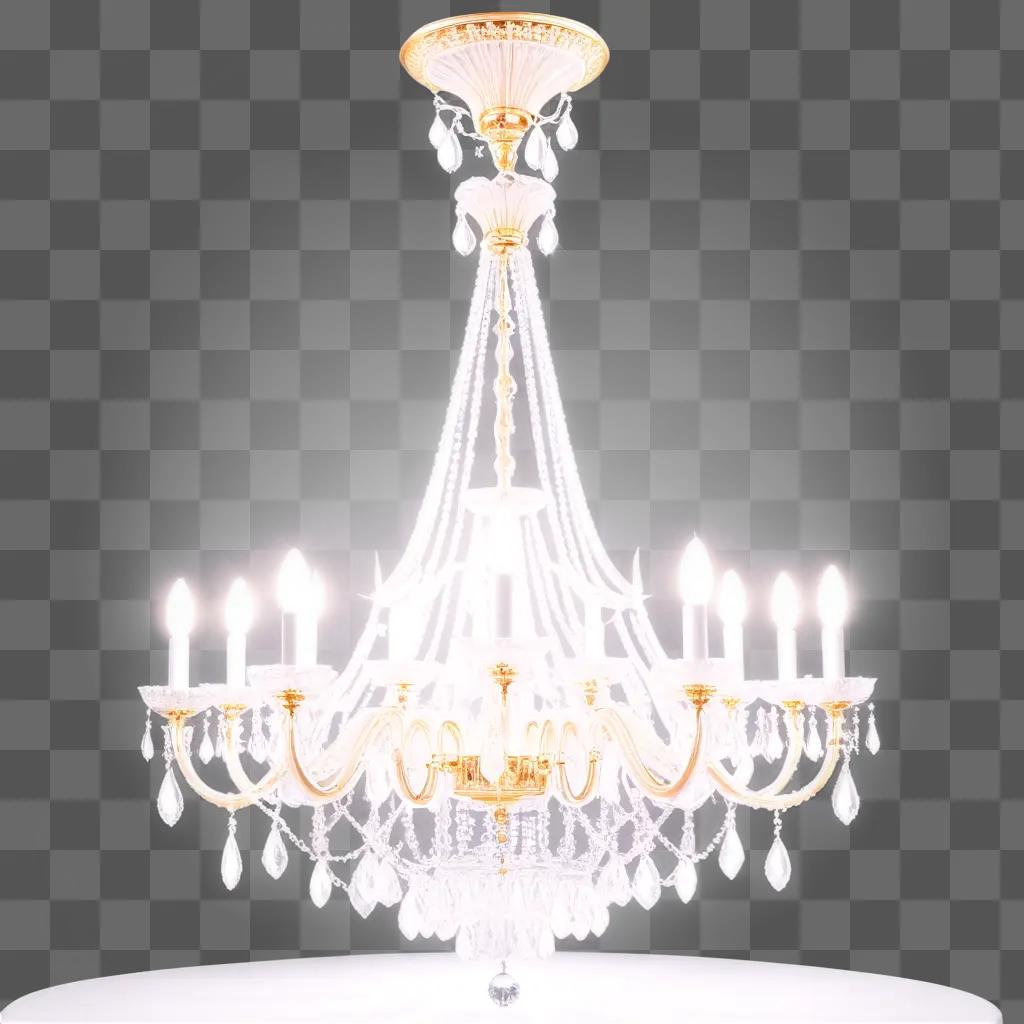 chandelier hangs in a room with a white background