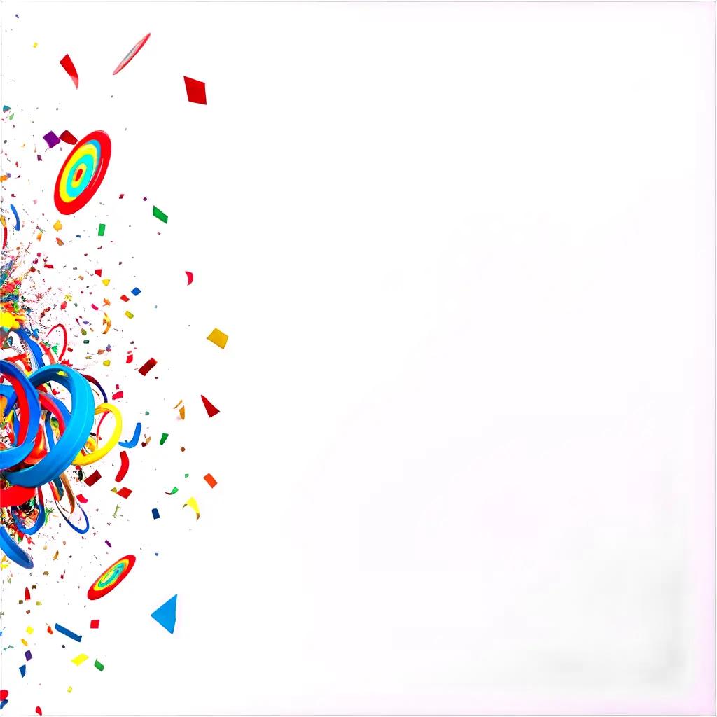 chaotic scene of colorful confetti and balloons