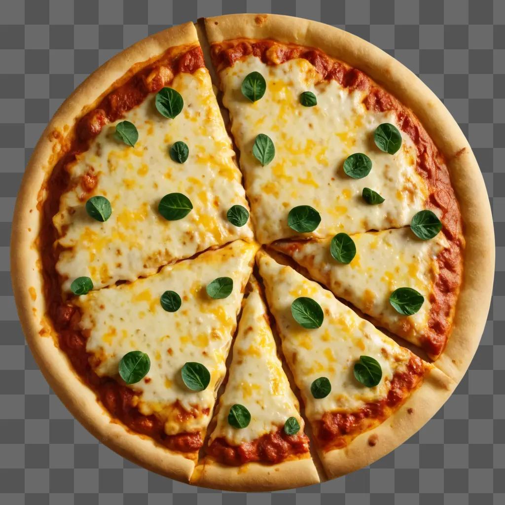 cheese pizza clipart A pizza with cheese and green leaves on top