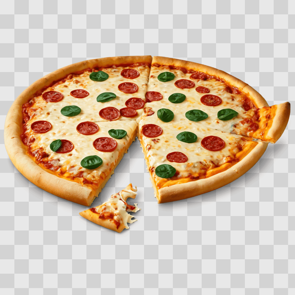 cheese pizza clipart A pizza with pepperoni and spinach toppings is cut into 8 slices