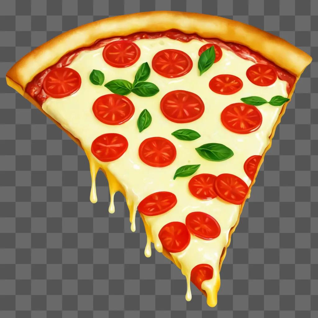 cheese pizza clipart A slice of pizza with tomato toppings and basil leaves