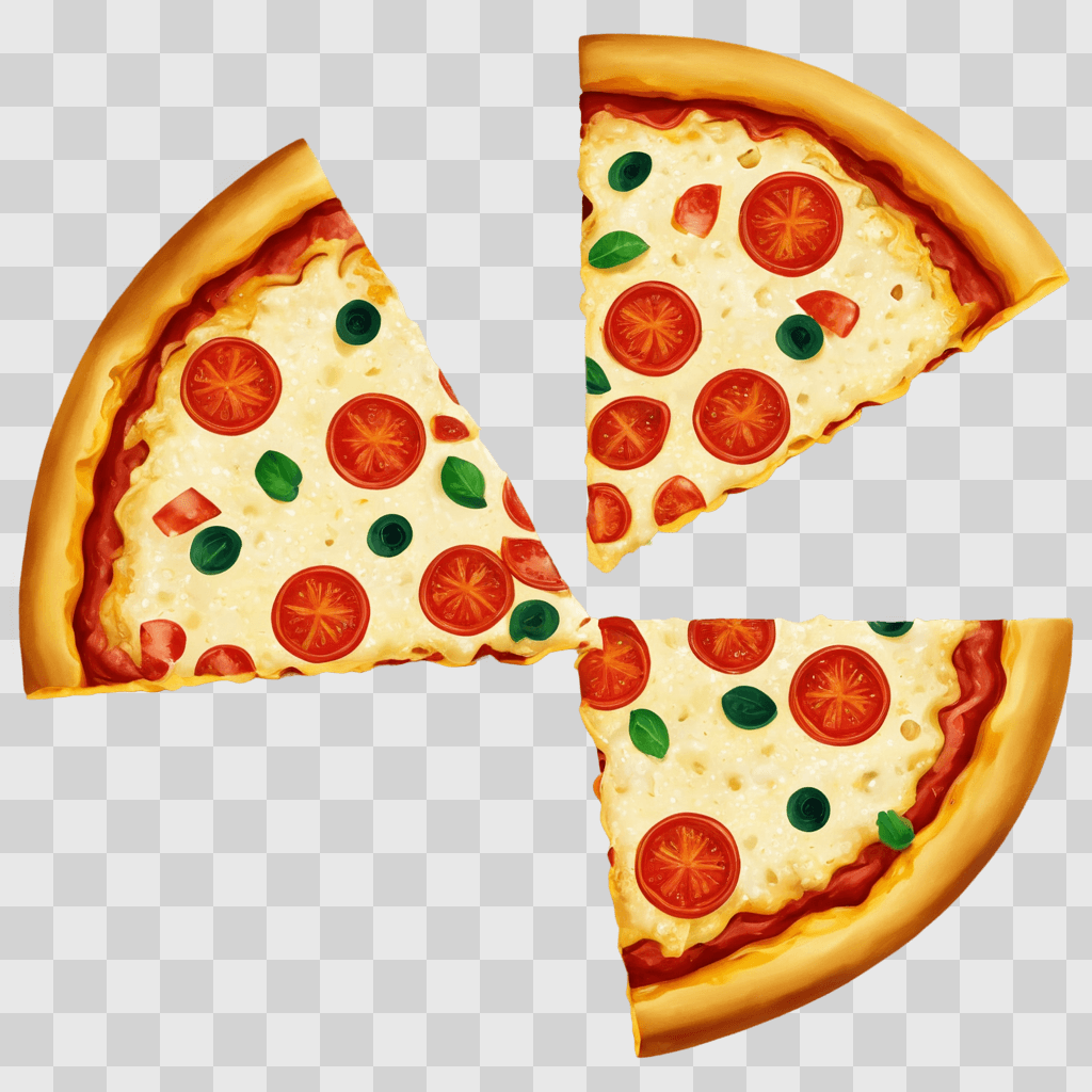 cheese pizza clipart A sliced pizza with tomatoes and olives on a beige background