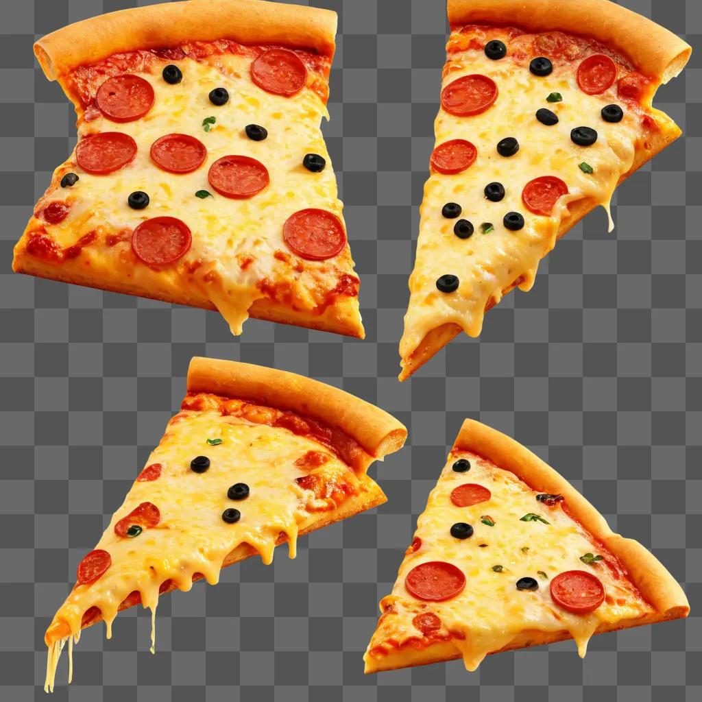 cheese pizza clipart Four slices of pizza with black olives and pepperoni