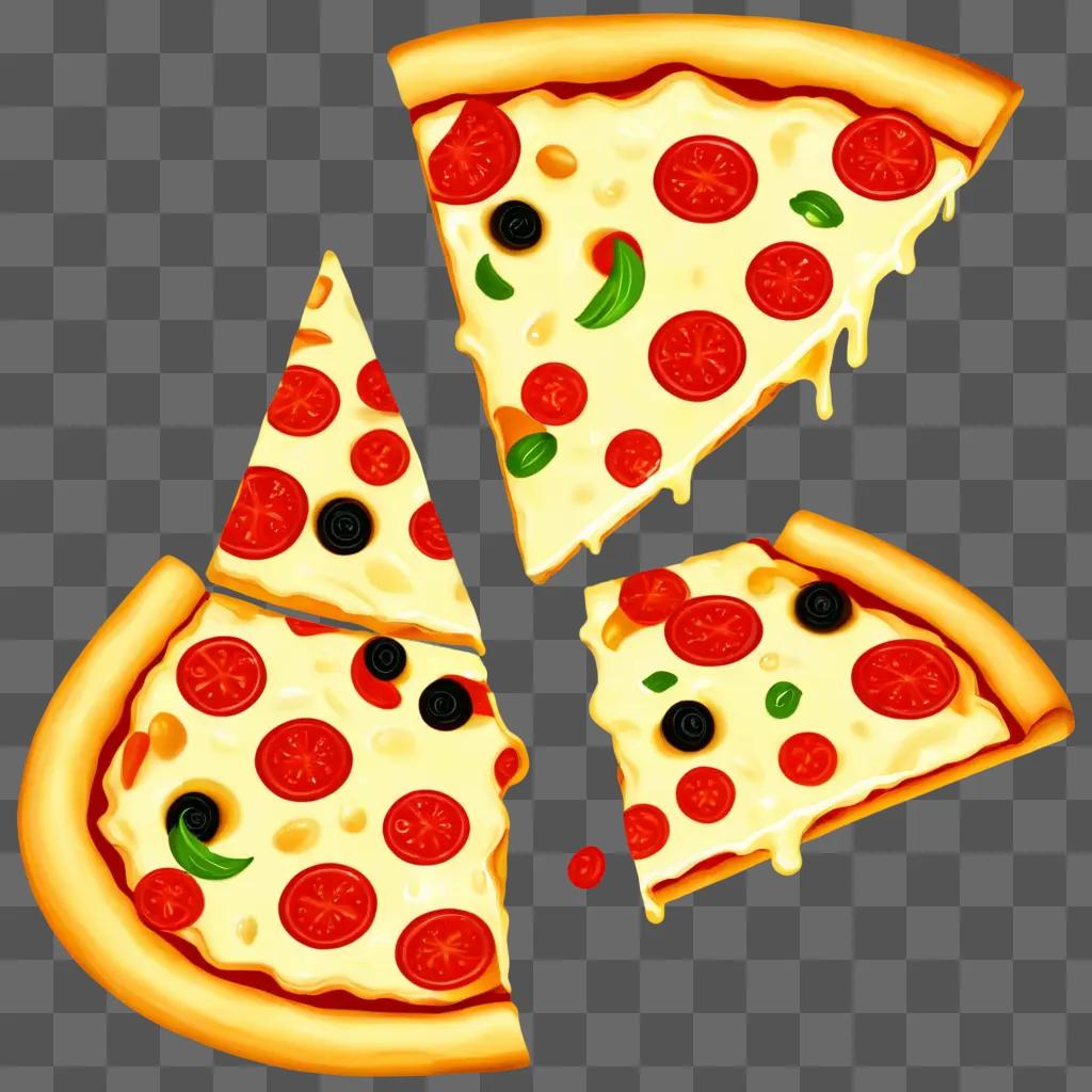 cheese pizza clipart Four slices of pizza with toppings on a table