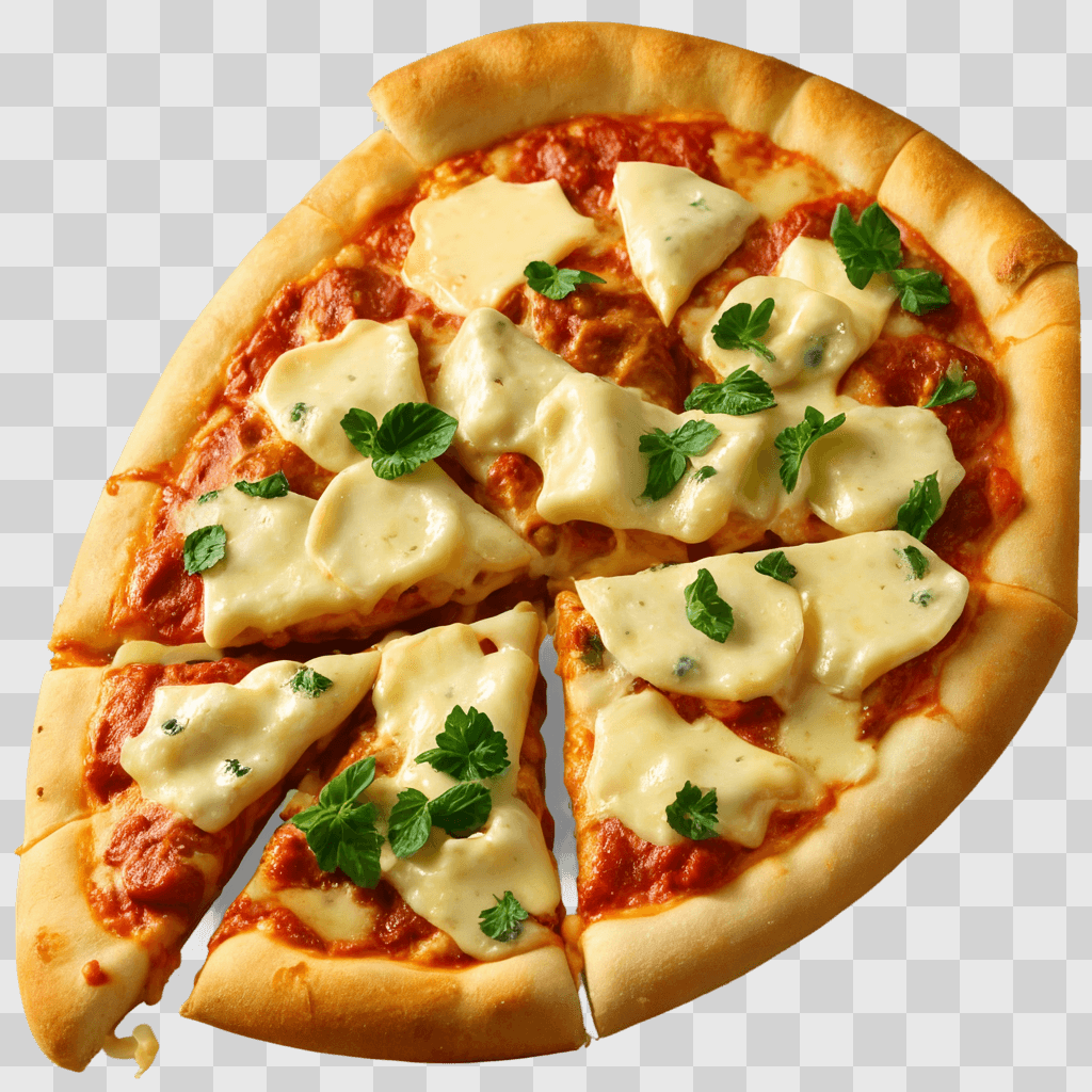 cheese pizza clipart Pizza with cheese and herbs on a table