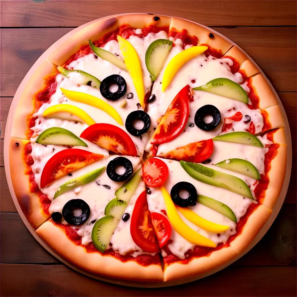 cheese pizza topped with vegetables and olives