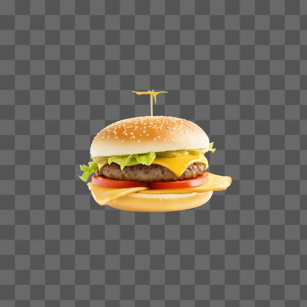 cheeseburger with a pickel and tomato on a beige background