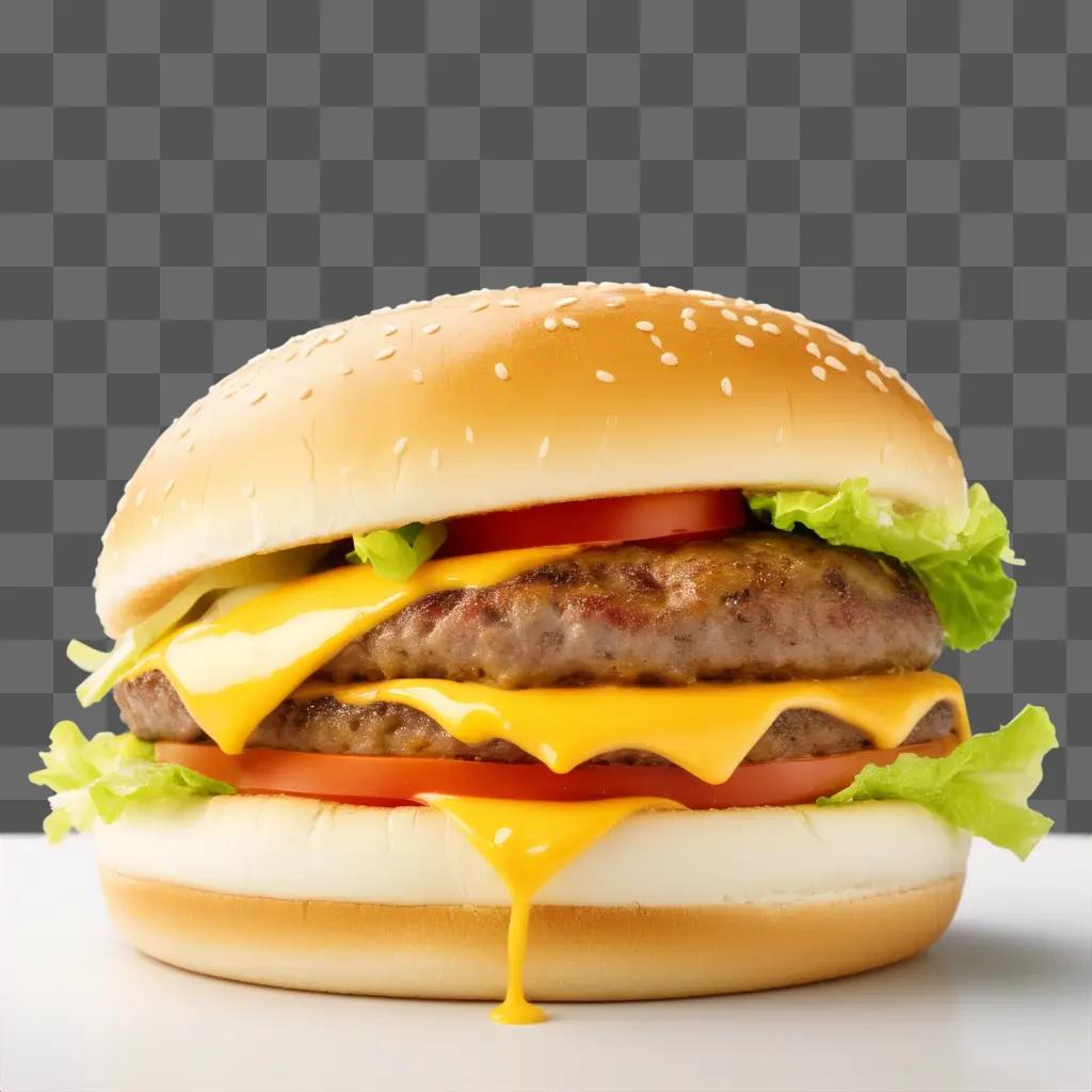 cheeseburger with cheese, lettuce, and tomato