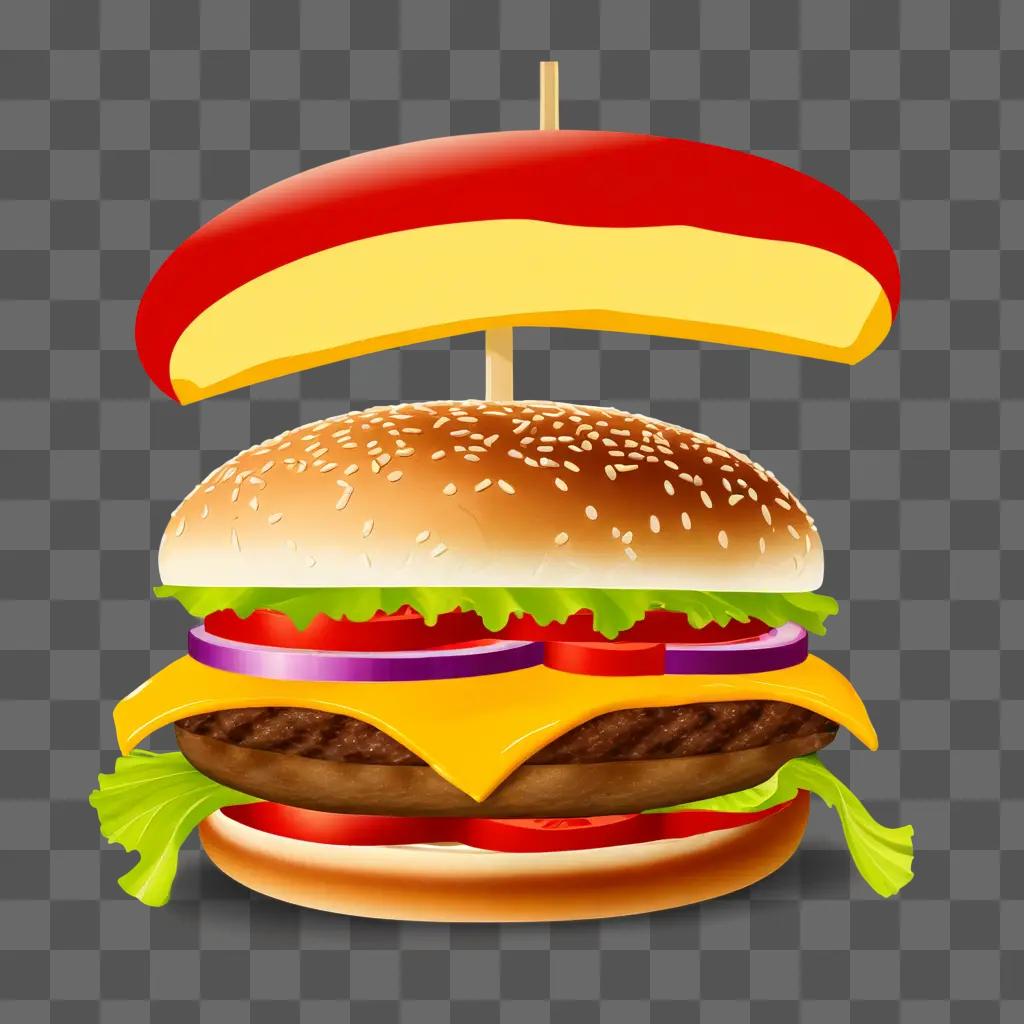 cheeseburger with lettuce, tomato and onion