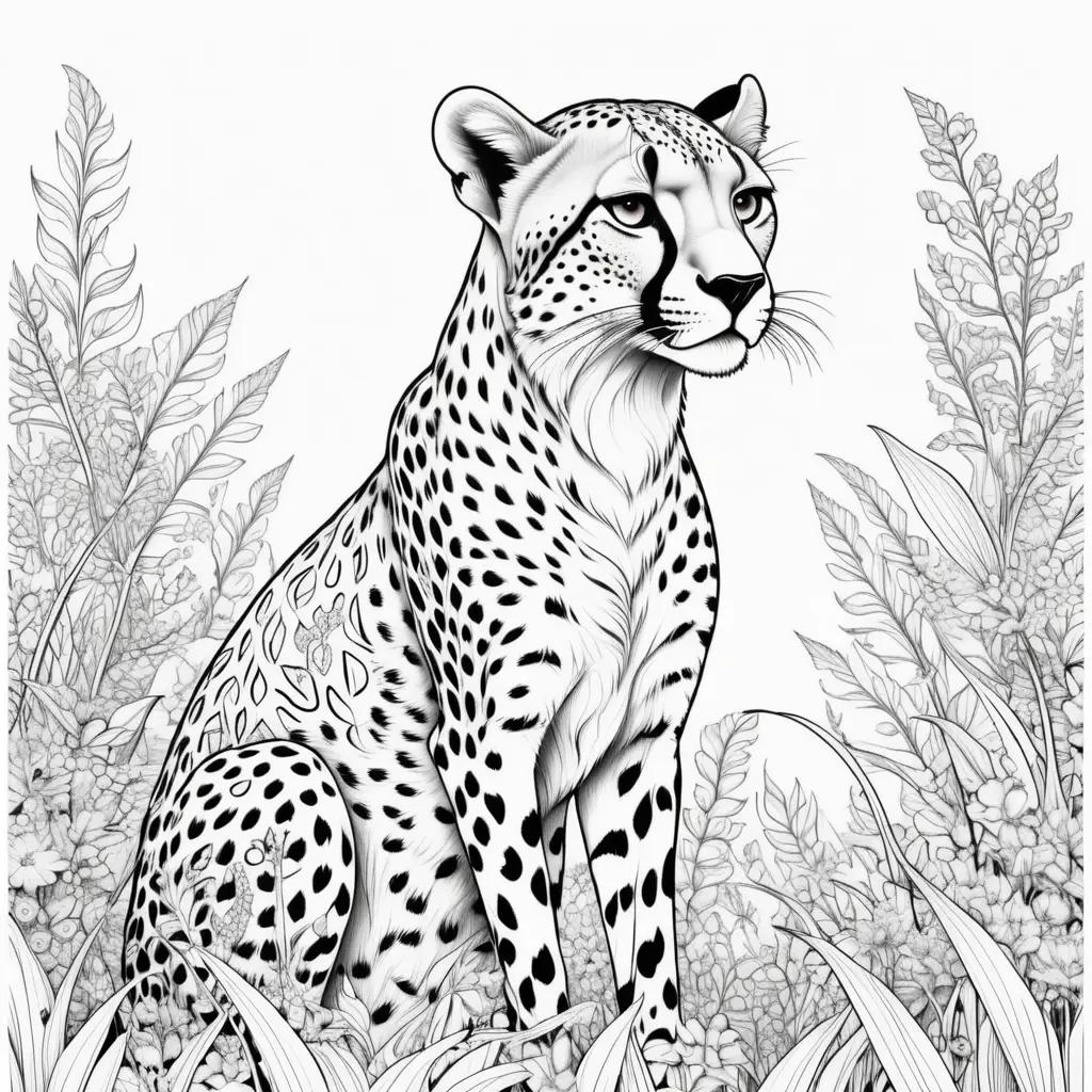 cheetah coloring page with black and white color