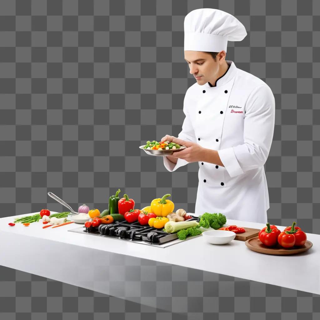 chef prepares a meal on a white countertop