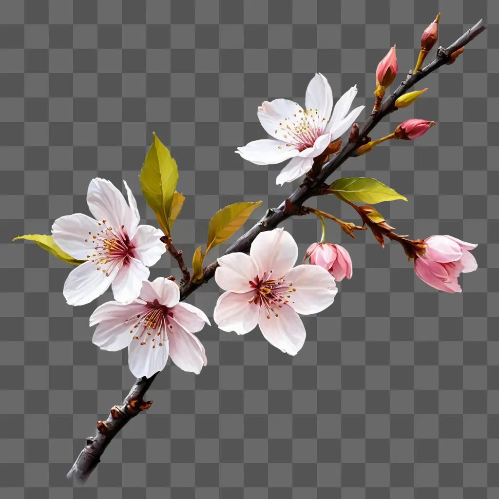 cherry blossom flower drawing A blurred branch with pink and white flowers