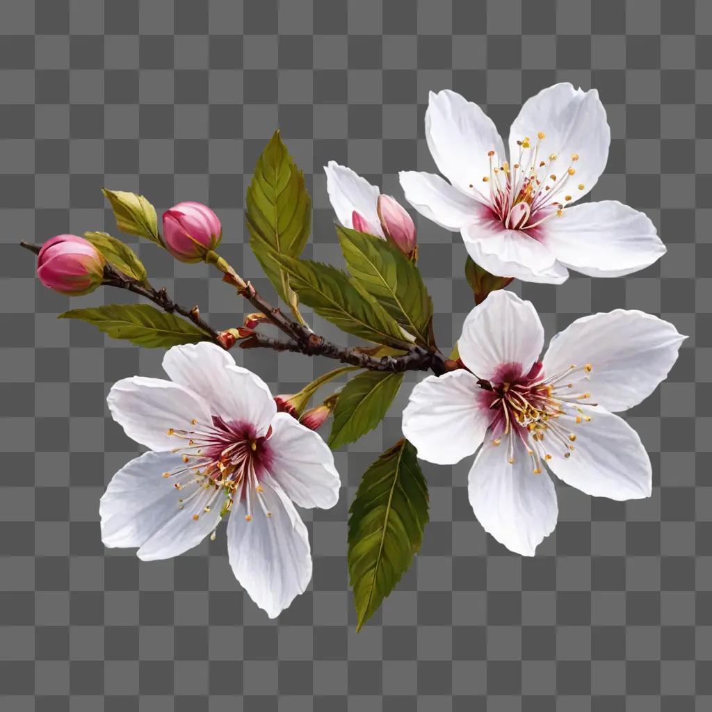 cherry blossom flower drawing A painting of white flowers on a green background