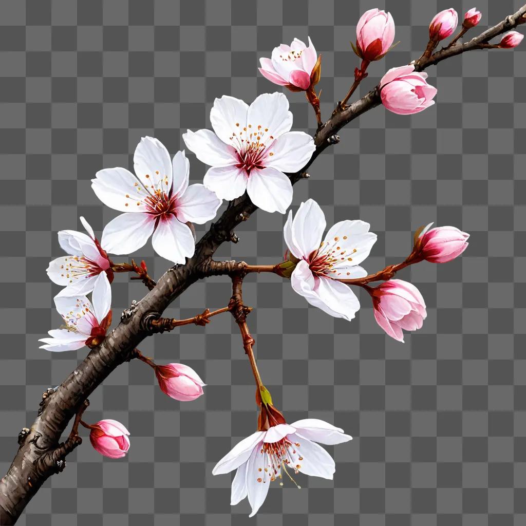 cherry blossom flower drawing Flowers on a branch in a digital image