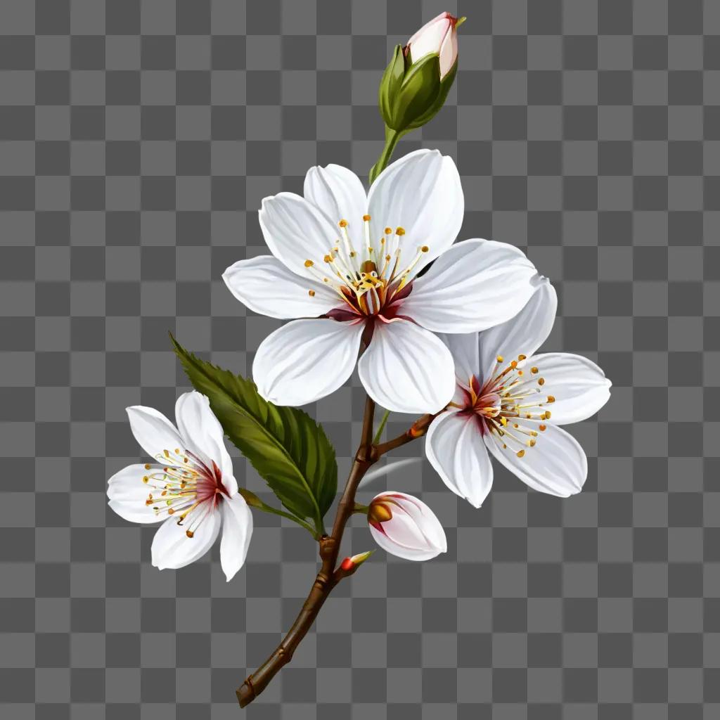 cherry blossom flower drawing White flowers on a branch in a painting