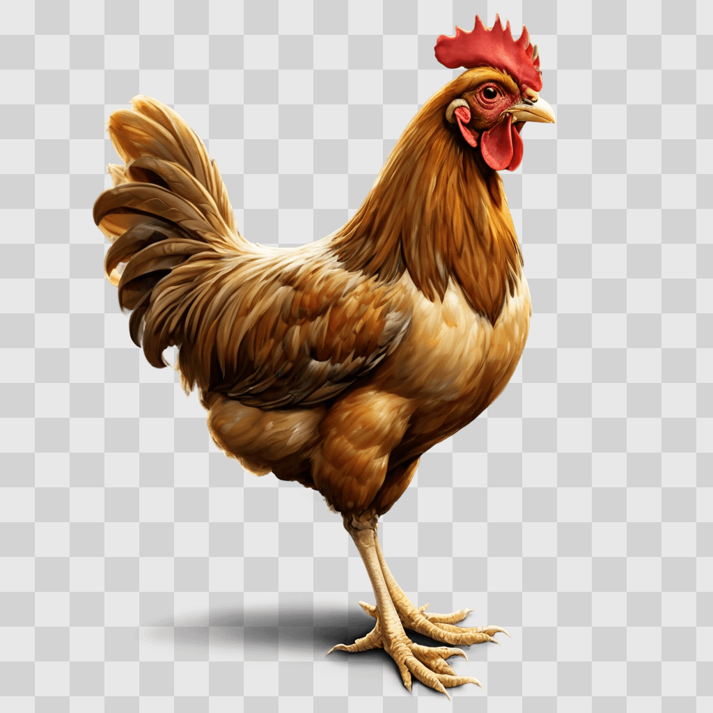 chicken drawing for kids A rooster with a red crest stands on a brown background