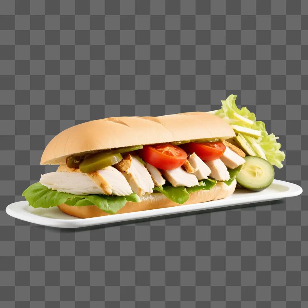 chicken sandwich on a plate with lettuce and tomatoes