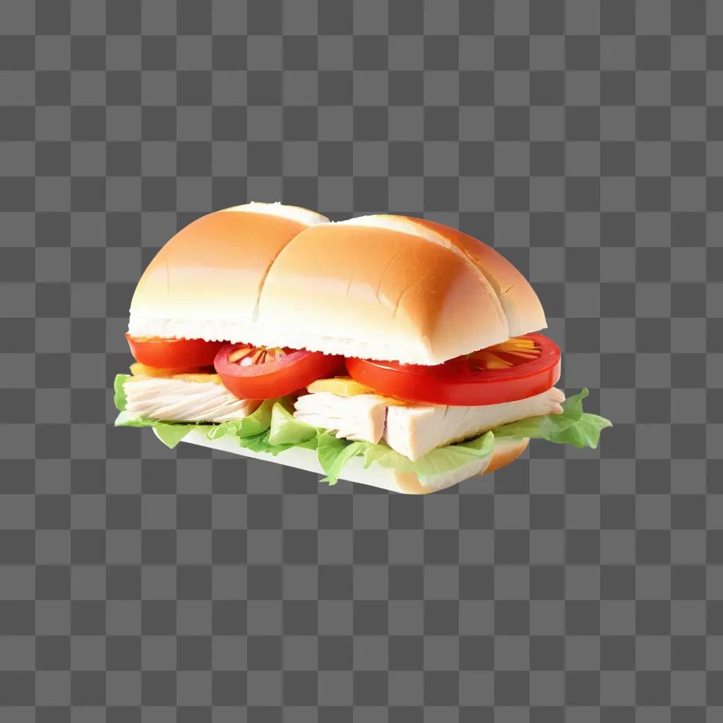 chicken sandwich with lettuce and tomato on a brown background