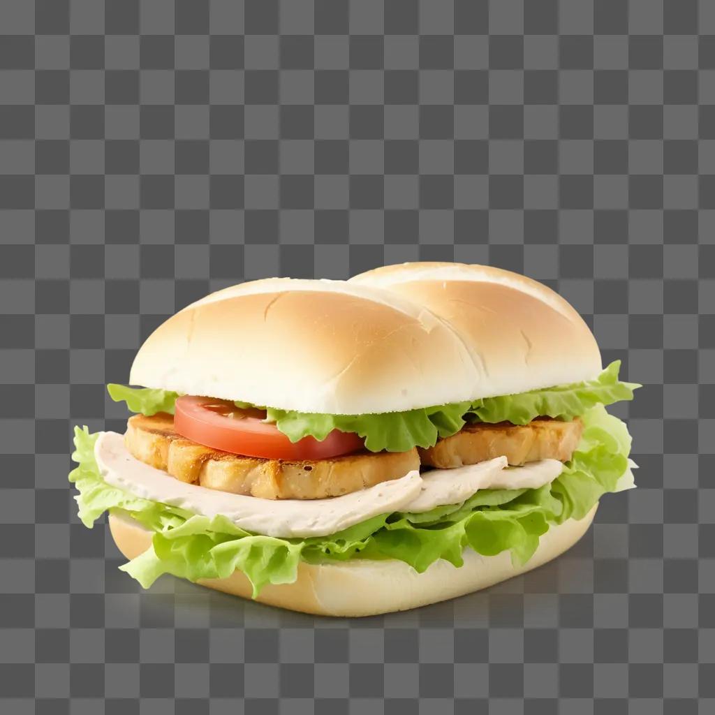 chicken sandwich with lettuce and tomato on a green background