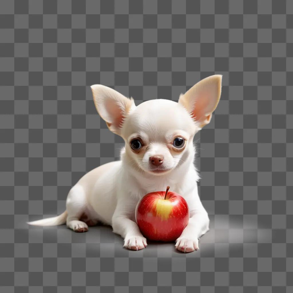 chihuahua puppy with an apple in its mouth