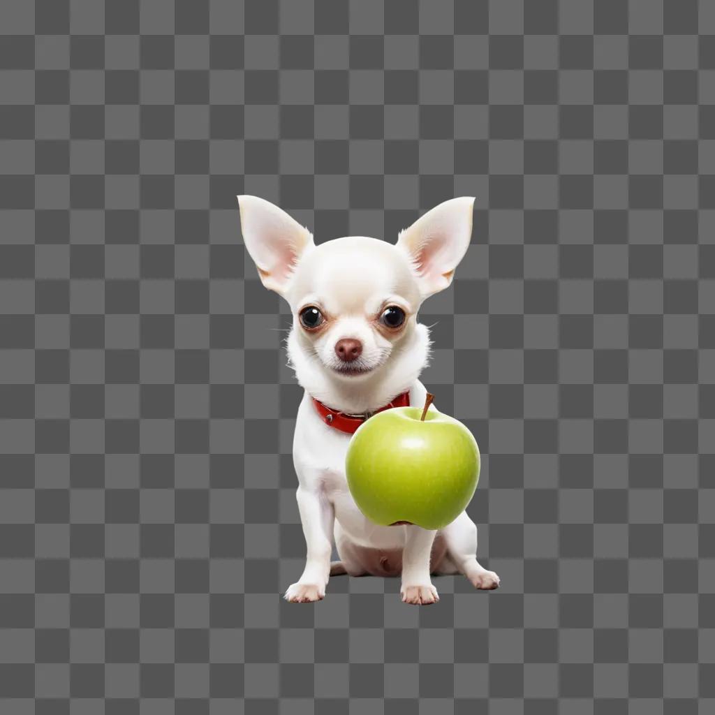 chihuahua with a green apple in its mouth