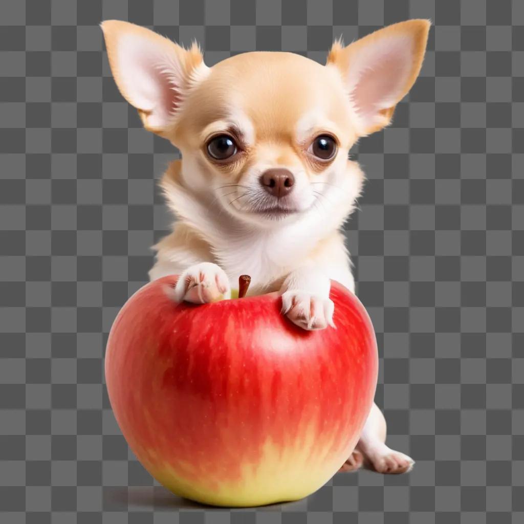 chihuahua with a red apple on its head