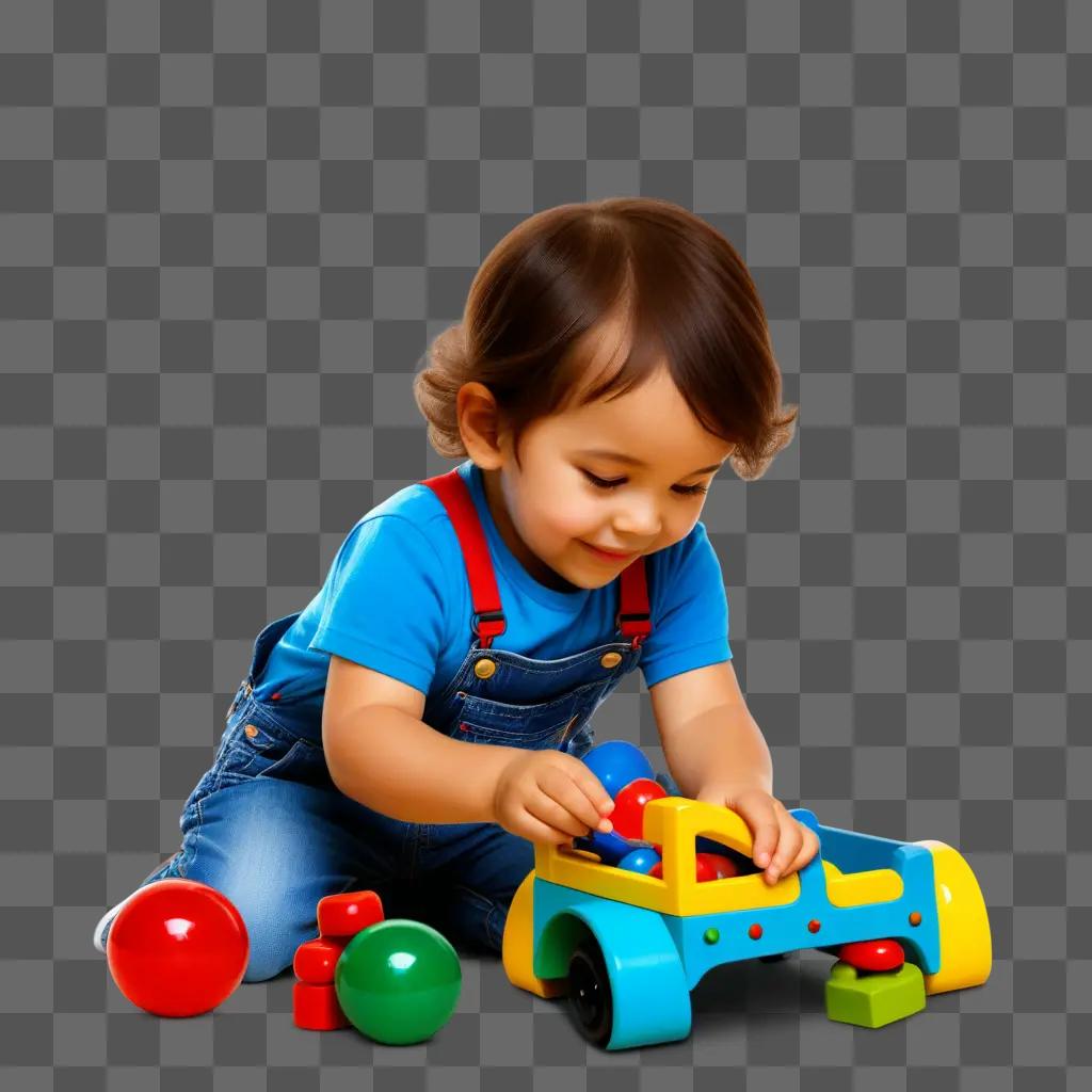 child plays with colorful toys