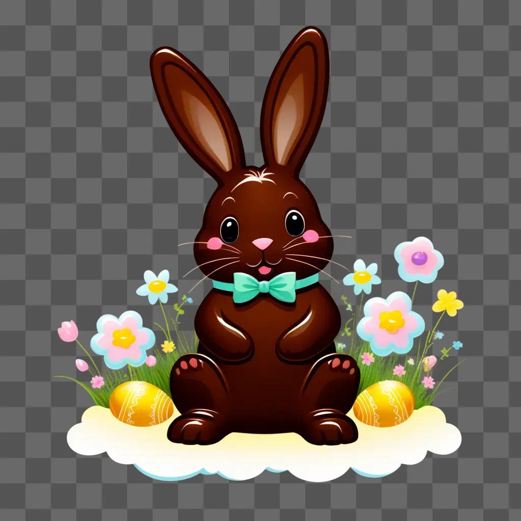 chocolate bunny with a bow in its mouth