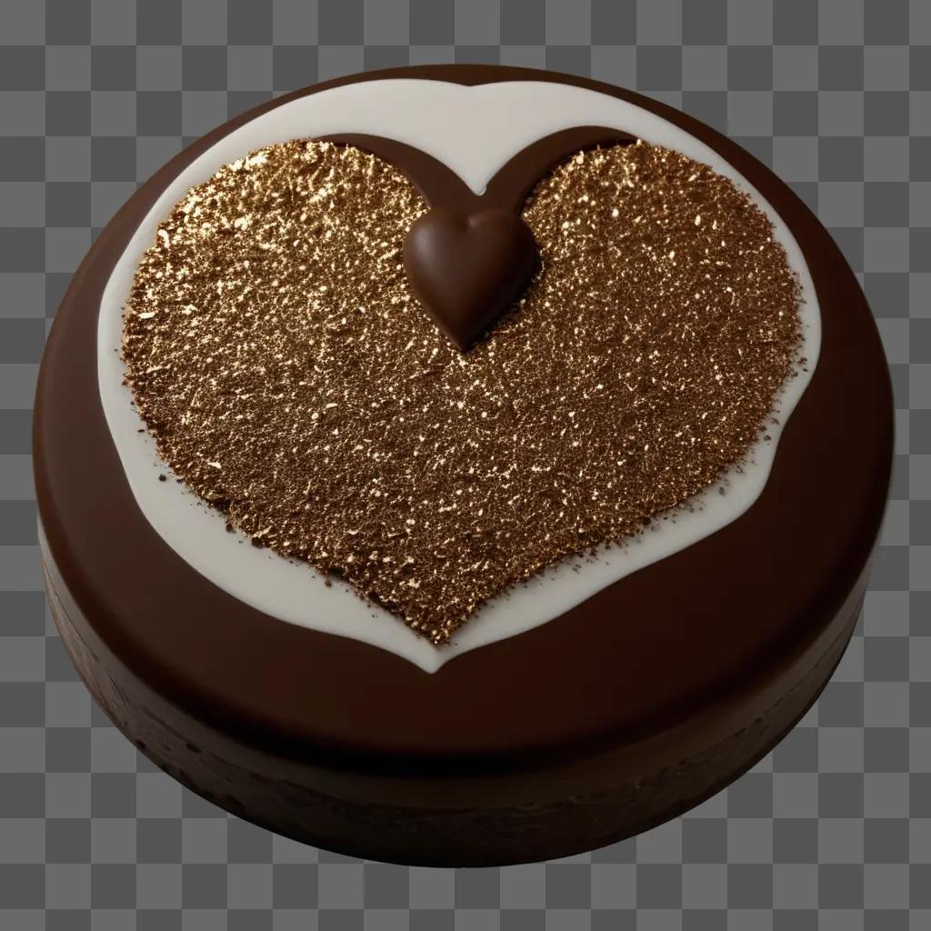 chocolate cake with a heart design and a round chocolate top