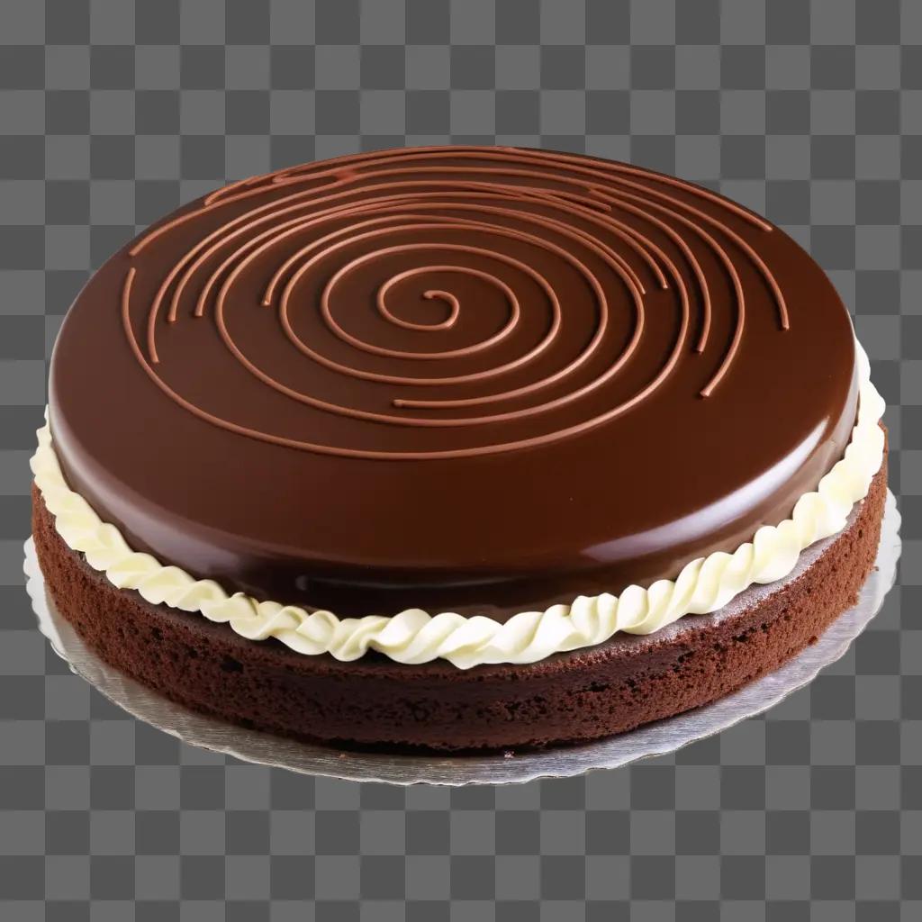 chocolate cake with a spiral frosting design