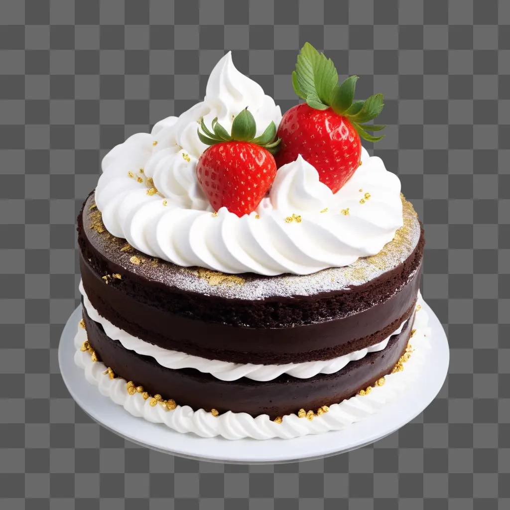 chocolate cake with whipped cream and strawberries