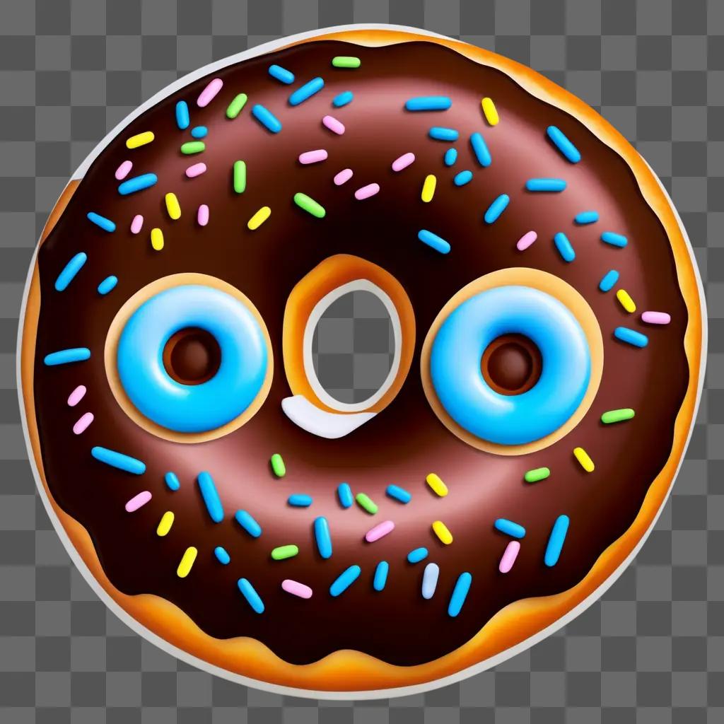 chocolate donut with colorful sprinkles and blue eyes