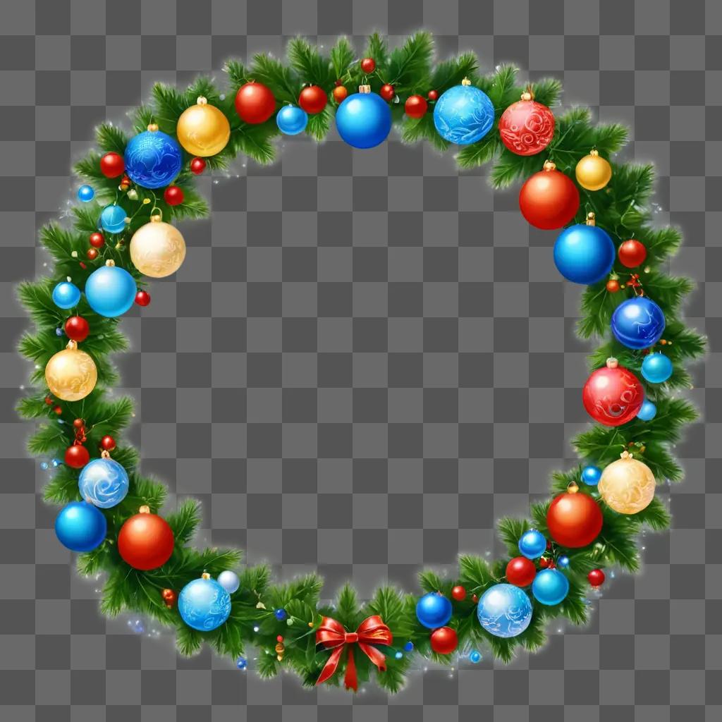 christmas background aesthetic A Christmas wreath with colorful balls and a red bow