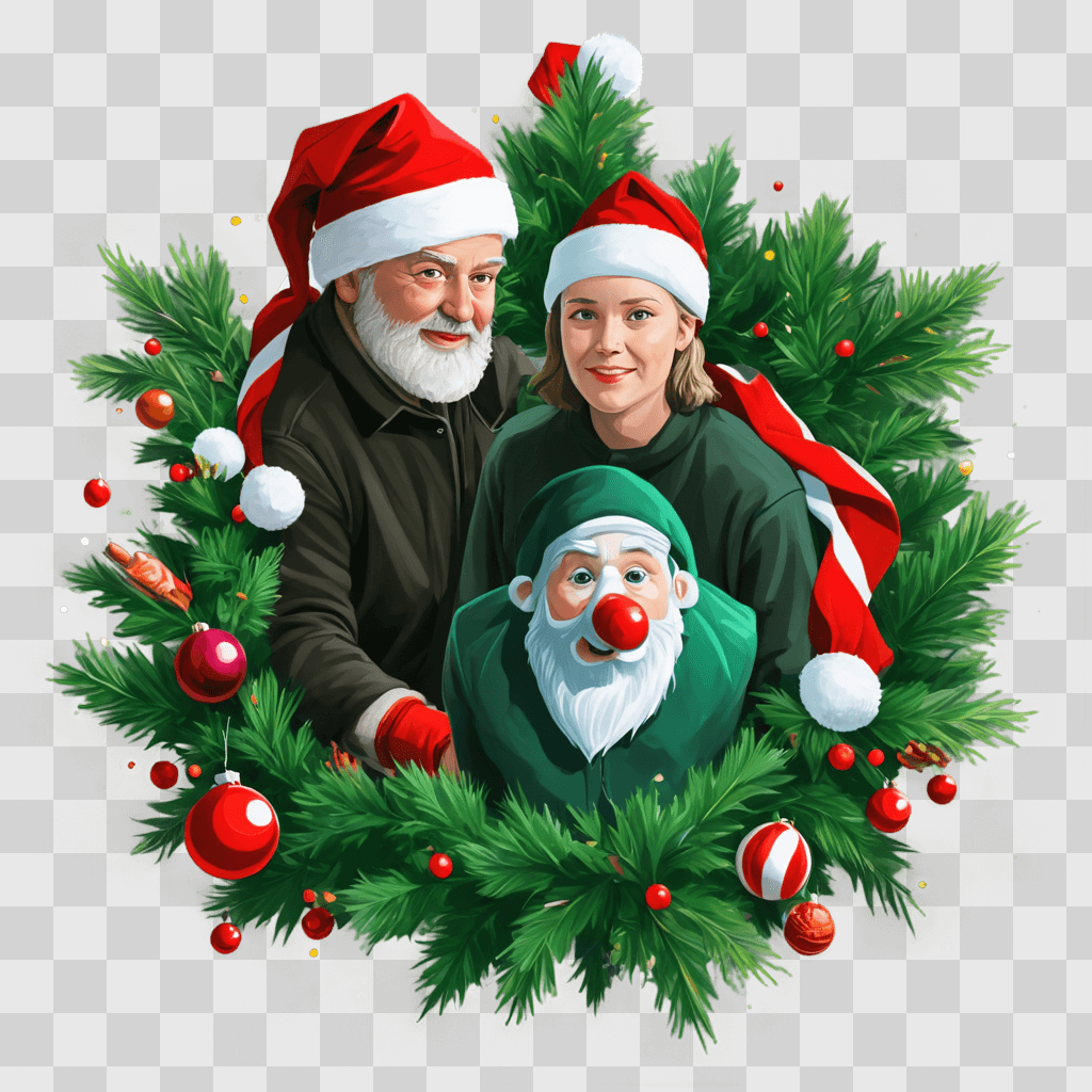 christmas background aesthetic Two people in Santa hats with Christmas decorations