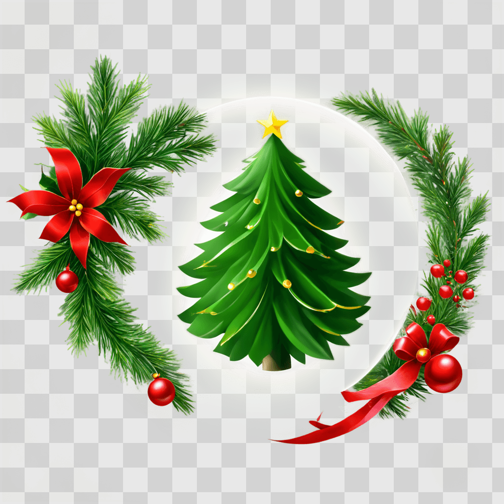 christmas background clipart A Christmas tree surrounded by red berries and greenery