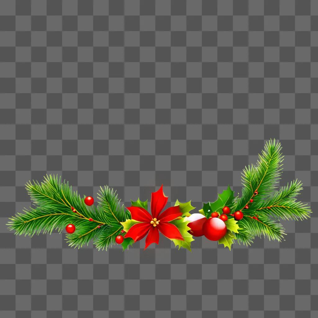 christmas background clipart A Christmas wreath with red berries and poinsettia