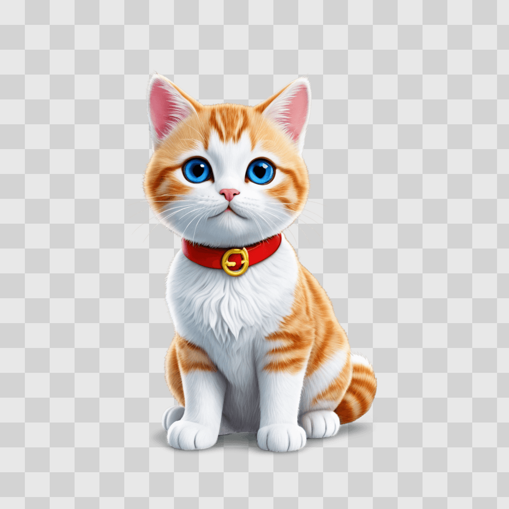 christmas background clipart A cat with a red collar and a gold ring sits on a beige surface