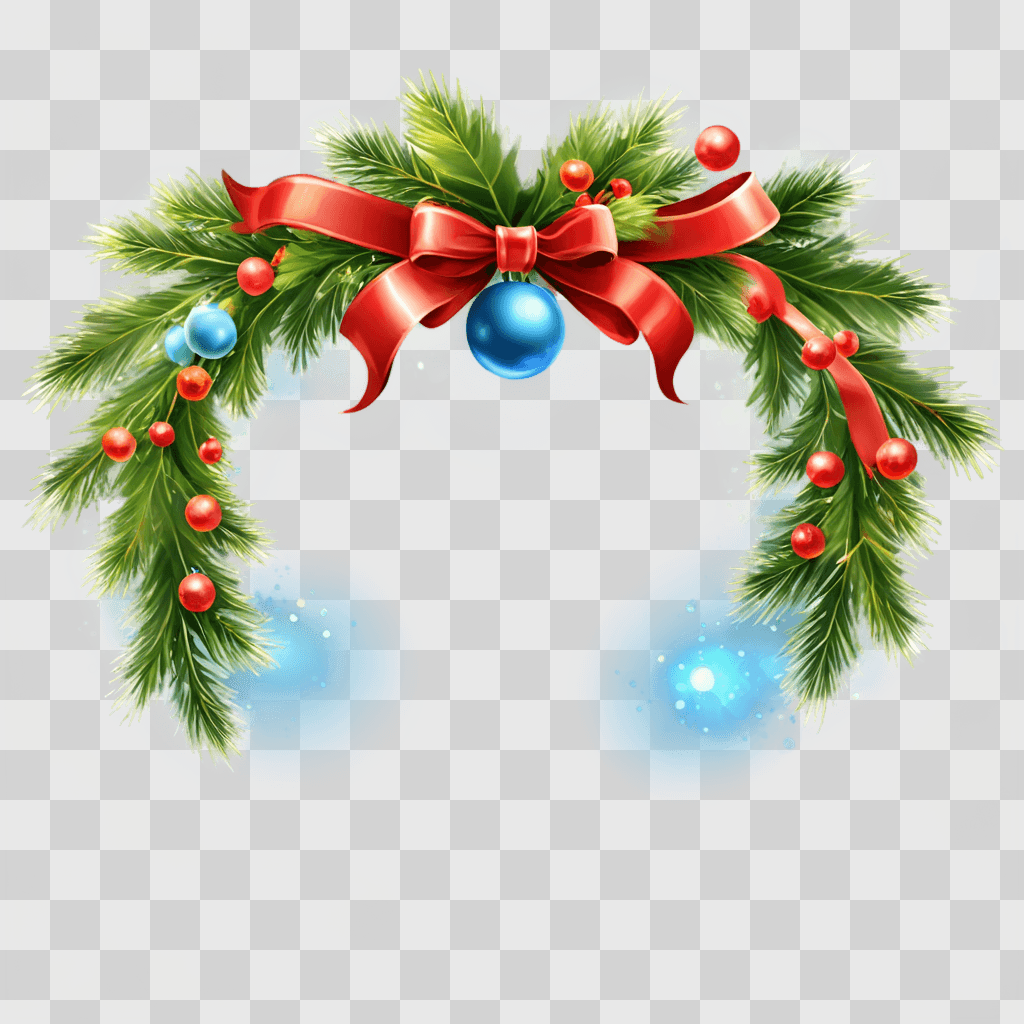 christmas background clipart Christmas tree garland with blue ball and red ribbon