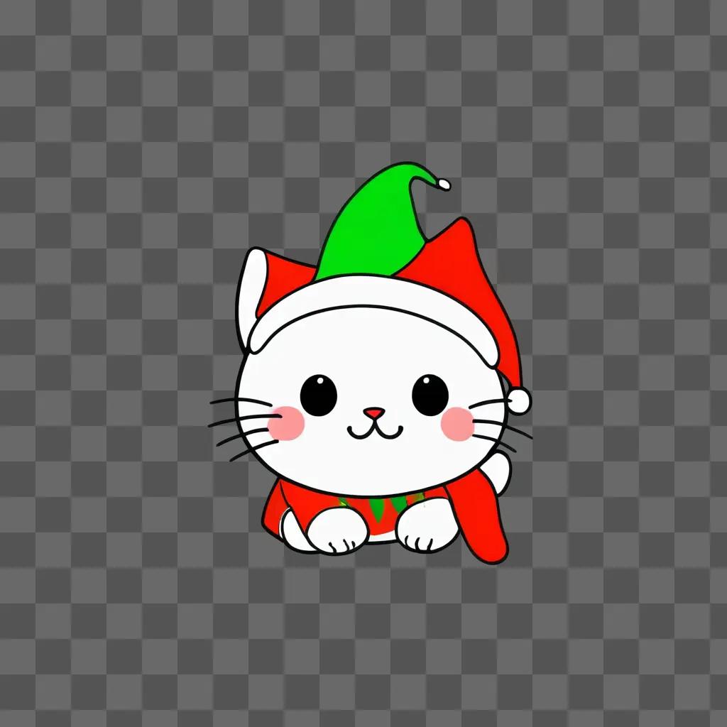 christmas background cute A cat wearing a Christmas hat sits on a wall