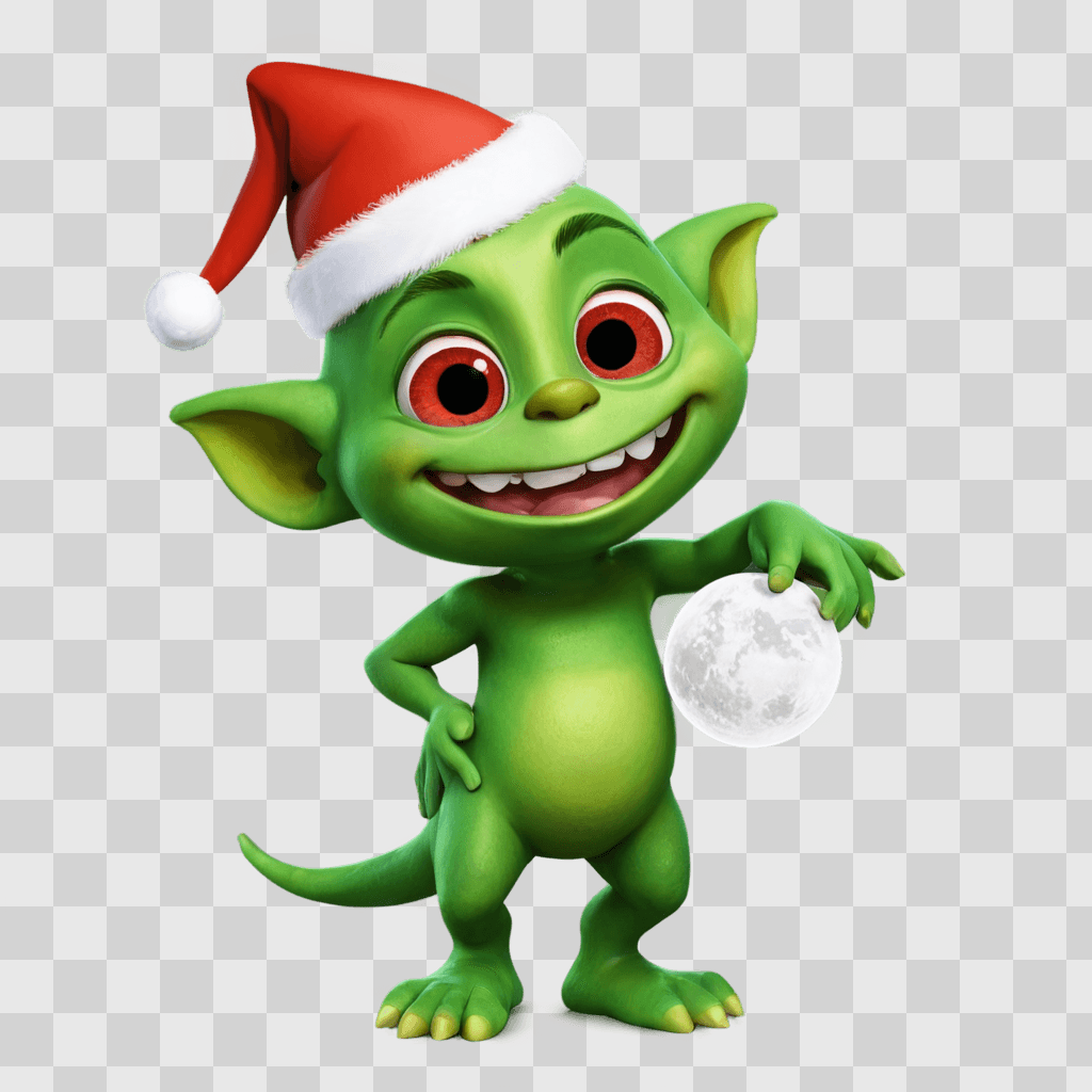 christmas background cute A smiling green creature with a Santa hat