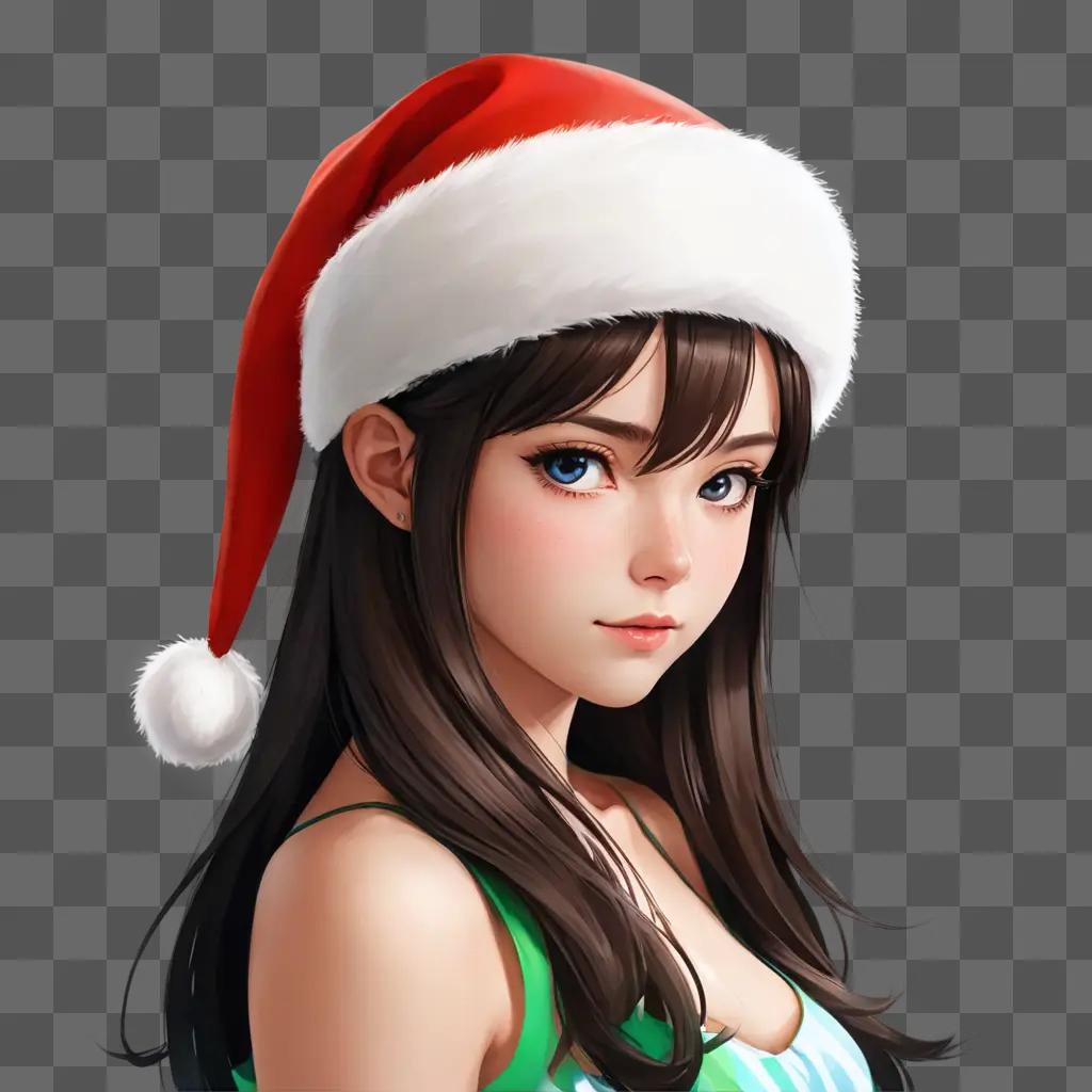 christmas background cute An anime girl wears a Santa hat for Christmas