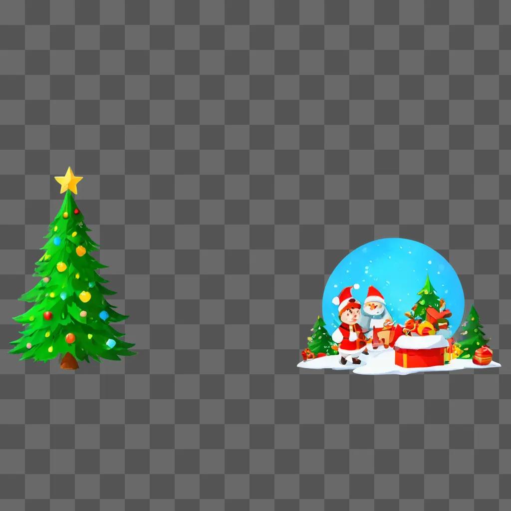 christmas background cute Christmas scene with Santa and snowman in front of tree