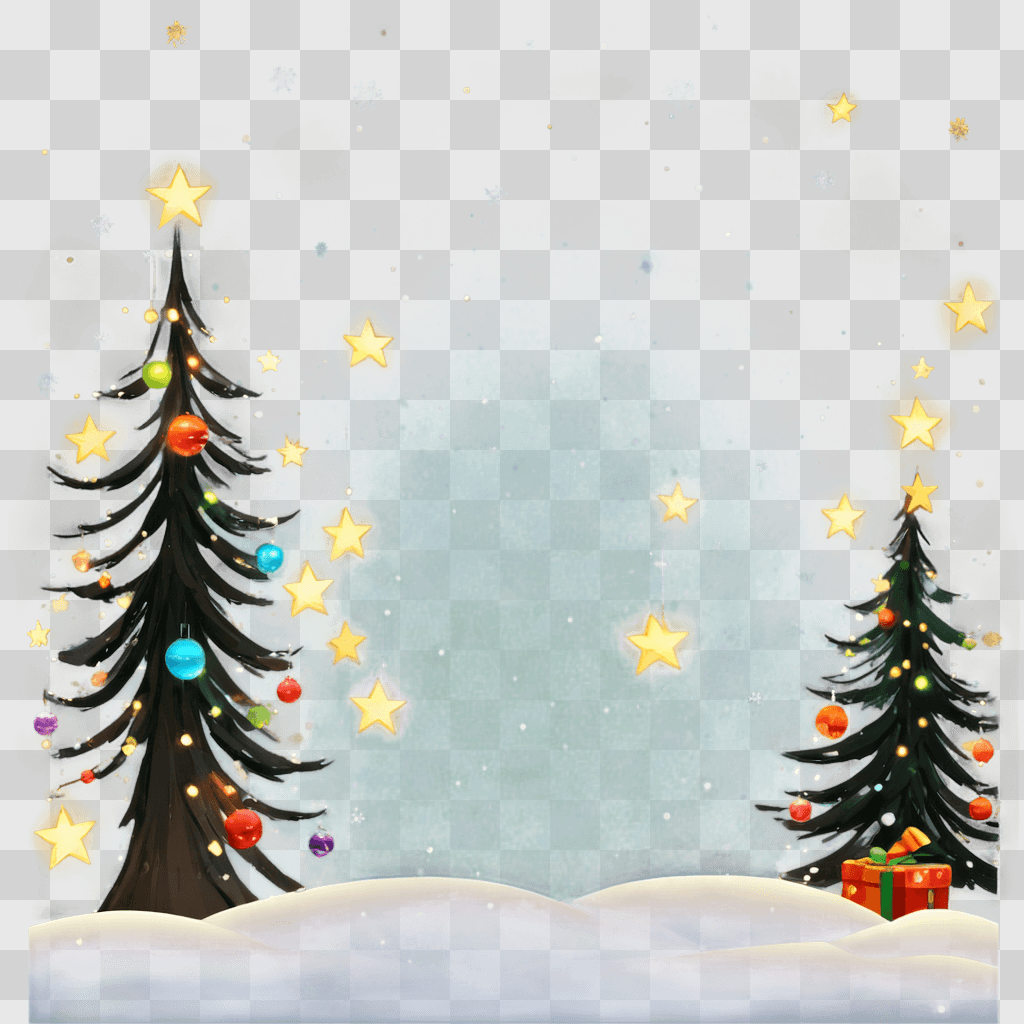 christmas background cute Christmas trees with star decorations and presents