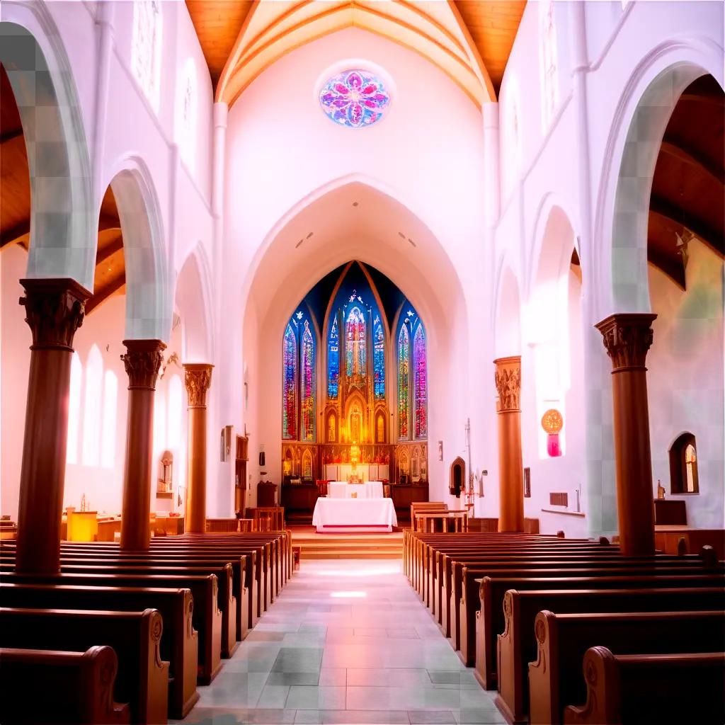 church with stained glass windows and pews