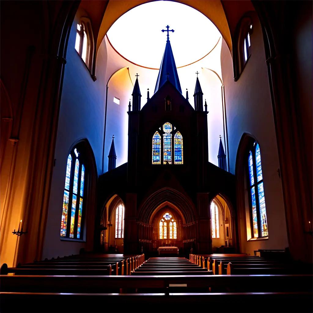 churchs stained glass windows cast light on the pews