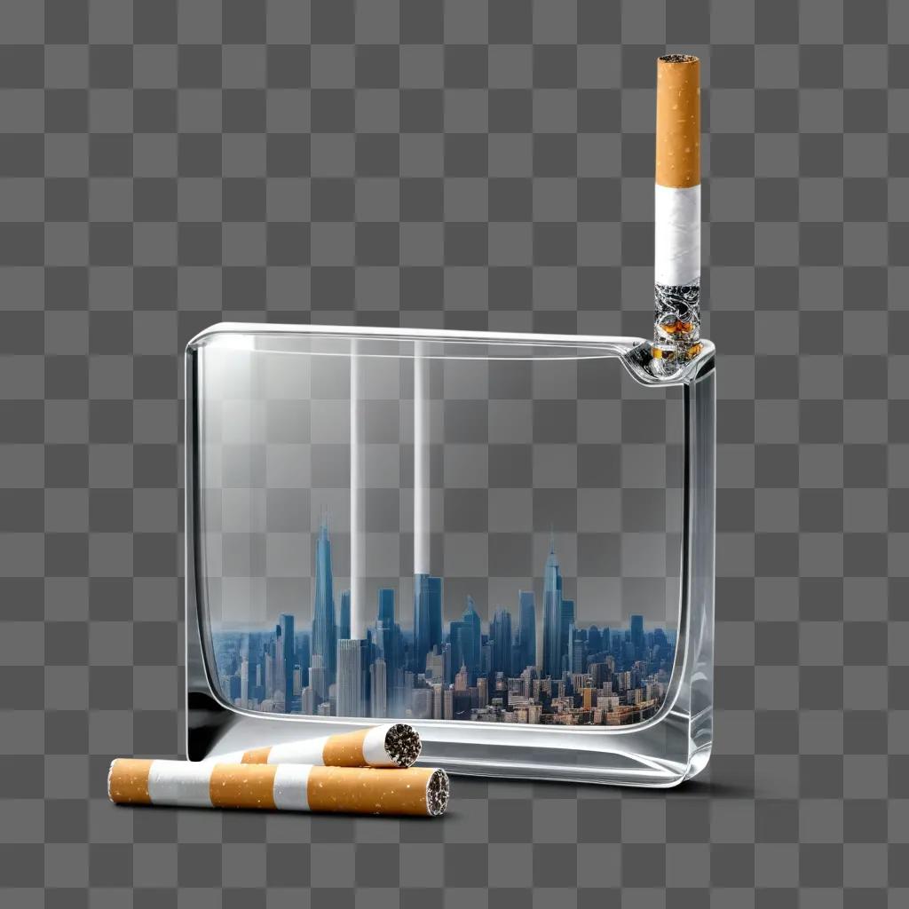 cigarette holder with a cityscape behind it