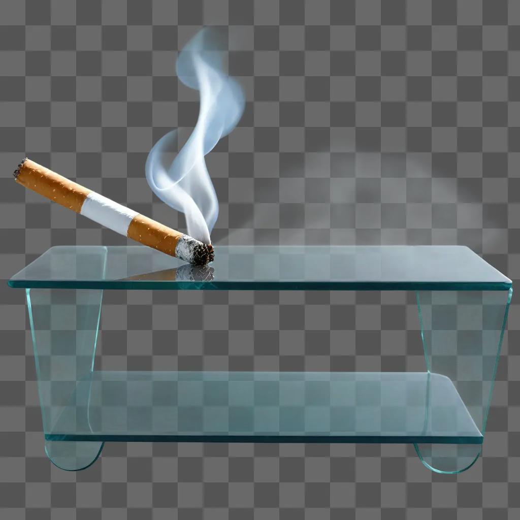 cigarette is burning on a transparent shelf