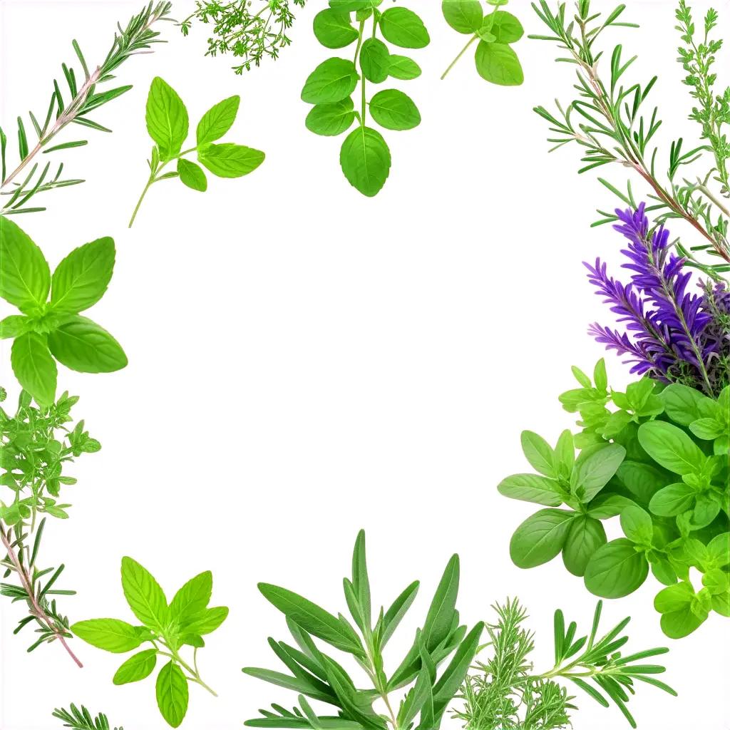 circle of herbs with purple and green leaves