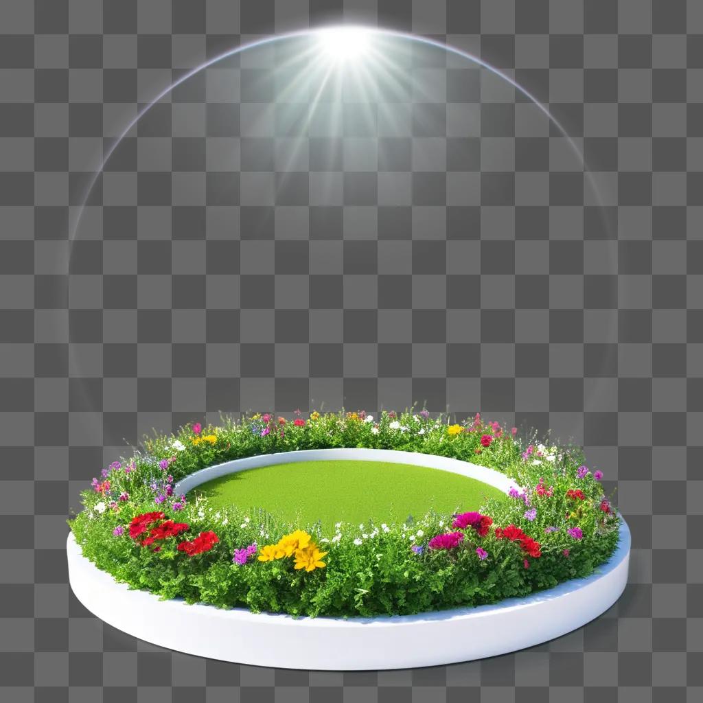 circle platform with colorful flowers and sunbeams